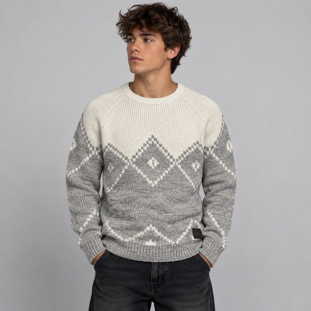 Weatherproof Vintage Sweater Mens Small Gray White Fair Isle Crewneck Colorblock